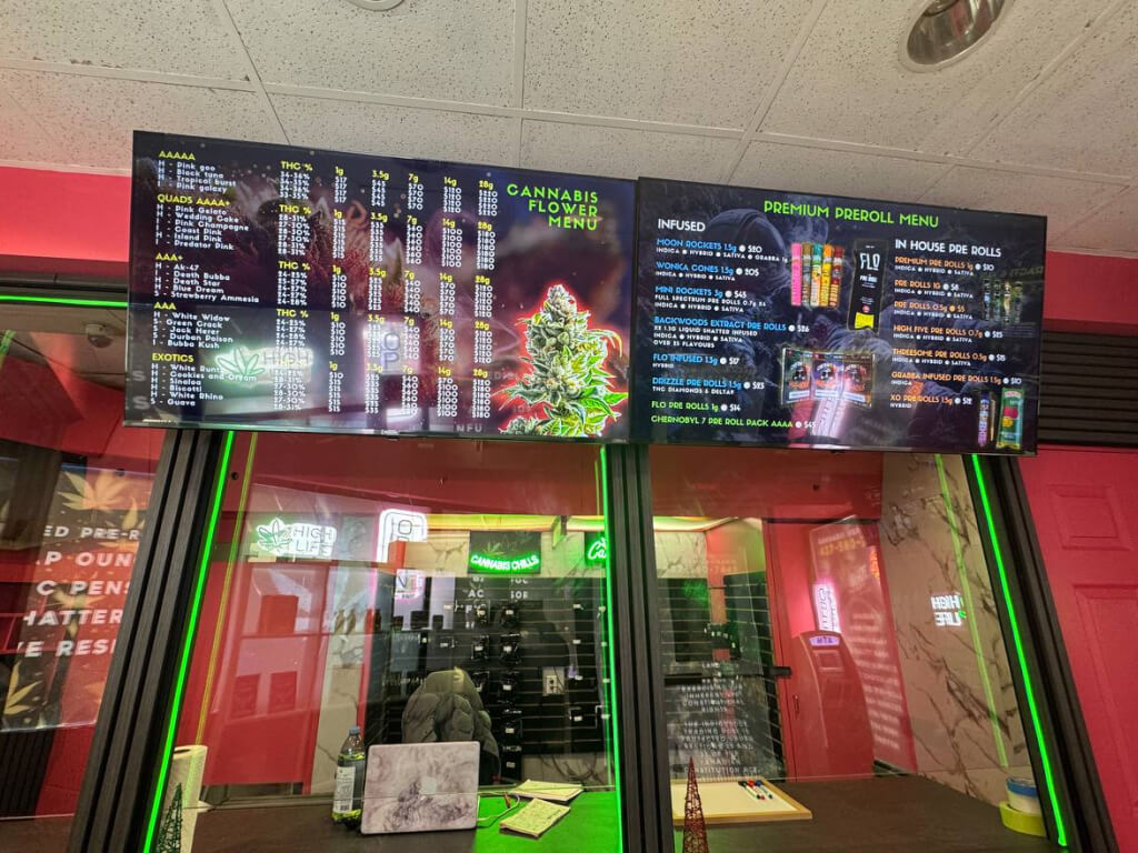 Blaze District cannabis store at 1 Dunlop St E, inside the store