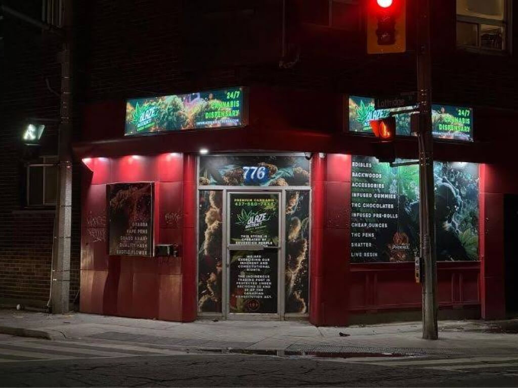 The front entrance area of Blaze District dispensary in Hamilton