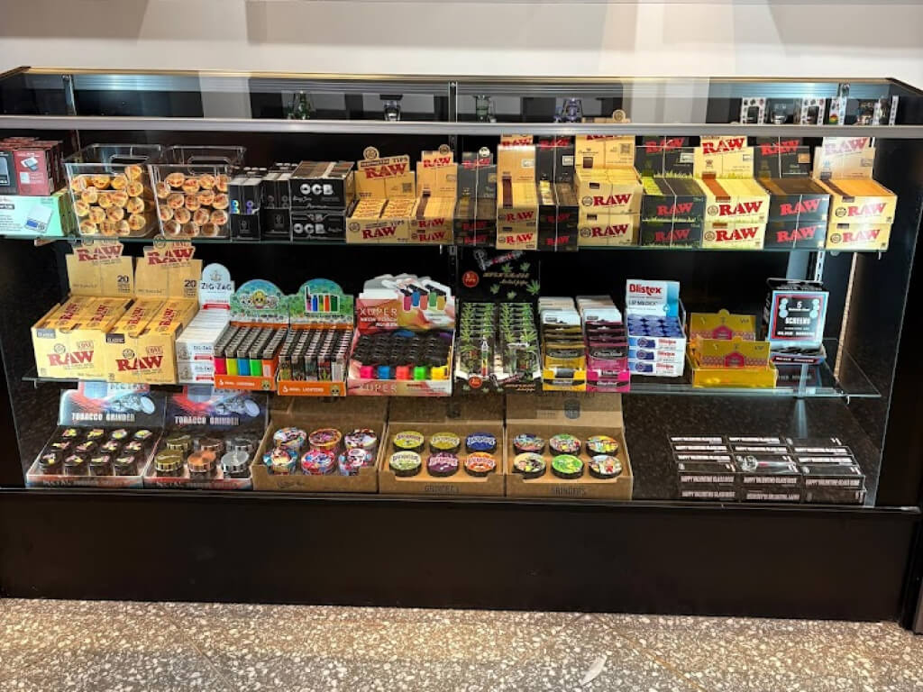 Blaze District cannabis store at 2585 Eglinton Ave W, products inside the store