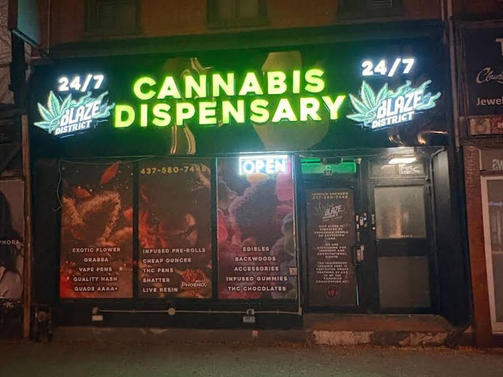 Blaze Disctrict cannabis store at 518 Queen St W, main storefront area