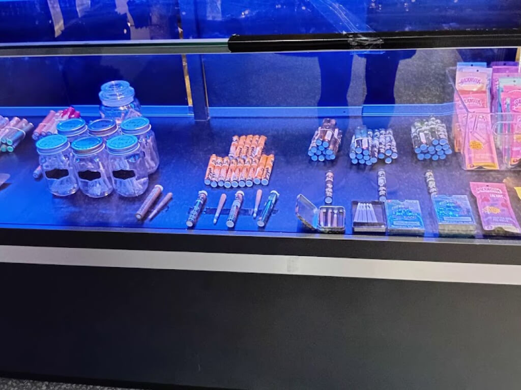 Blaze Disctrict cannabis store at 518 Queen St W, products inside the shop