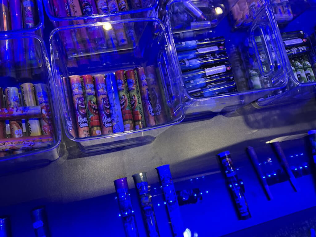 Blaze Disctrict cannabis store at 518 Queen St W, closer look at products in-store