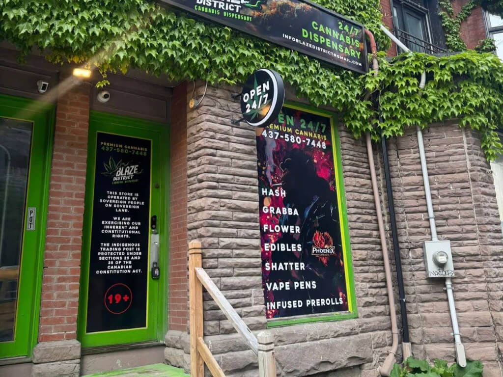 Blaze District cannabis store on Sherbourne St, entrance area during the day